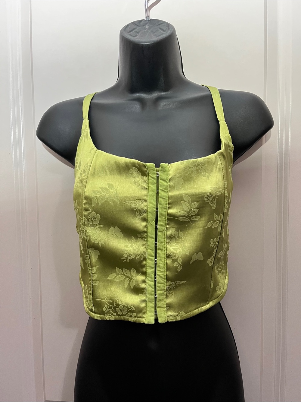 Chartruese Green Floral & Leaf Print Corset/Top